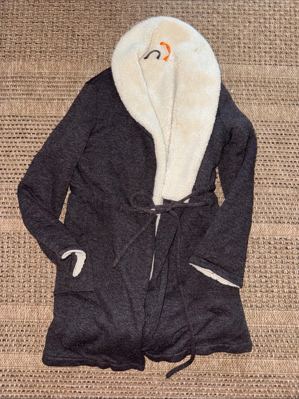 Plush Hooded Sherpa Wrap Robe - Charcoal with Cream Sherpa Lining